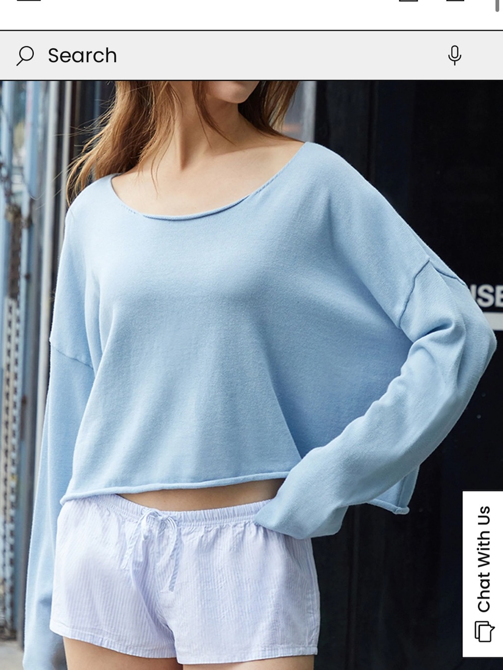John Galt Light Blue Cameron Scoop Neck Cropped Sweater Top - Women’s One Size